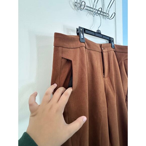 Tanming Trouser Pants Size 2XL Brown Wool Blend Wide Leg Cropped Officecore - Picture 10 of 10